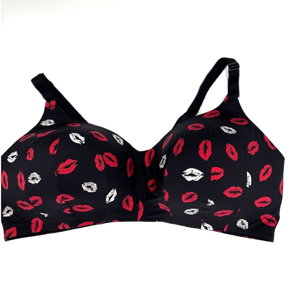 Torrid 42DD Black Red White Lips Kiss‎ Print Wire Free Full Coverage Bra